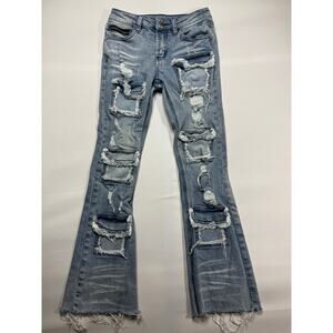 Rockstar Original Youth Boys RSK 205 Flare Blue Denim Jeans - Size 8 (23x26.5)